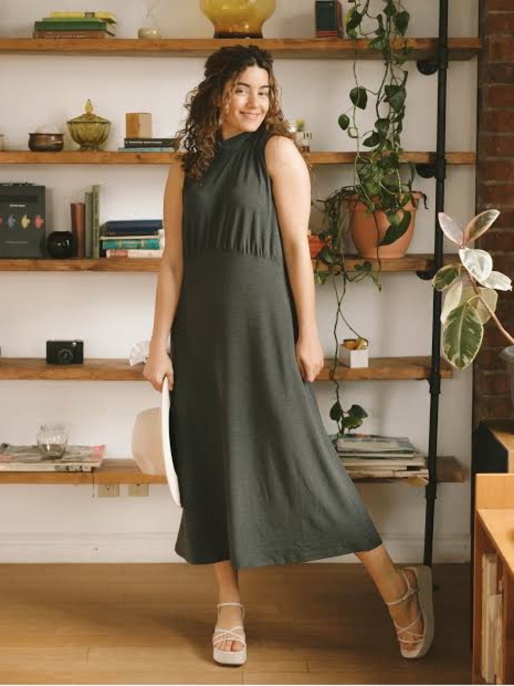 Sleeveless Charcoal stretchy Midi Dress - Smash + Tess